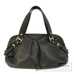 GUCCI Logo Tote Bag Leather Black